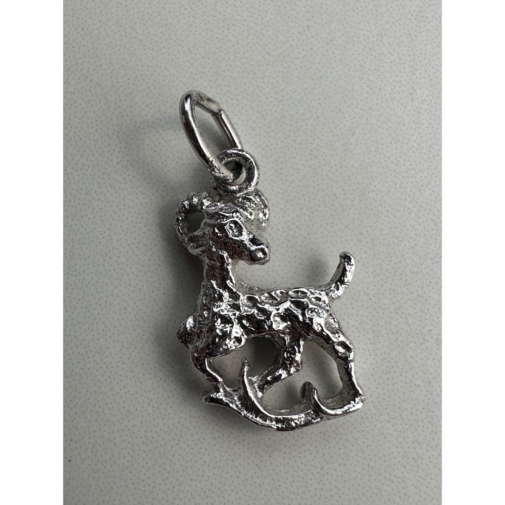 Vintage Sterling Silver Aries Ram Charm Textured Zodiac Mountain Goat Pendant